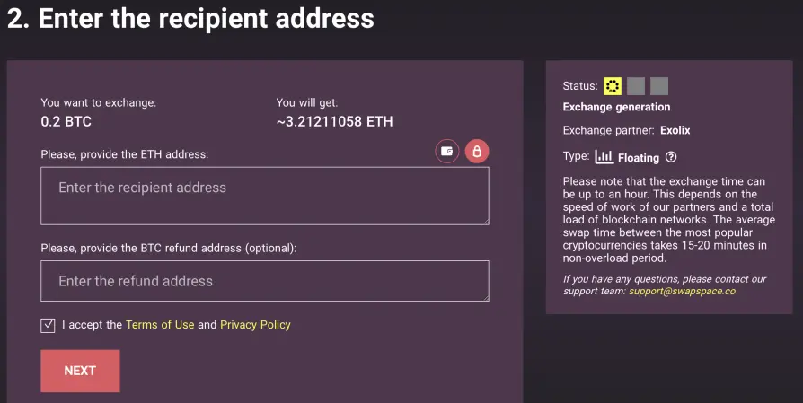Enter The Recipient Wallet Address. Double check the address