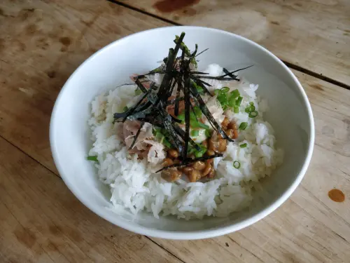natto and onsen tamago on rice