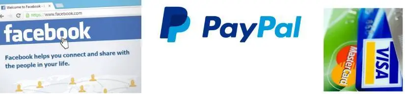 facebook, paypal, visa, master card