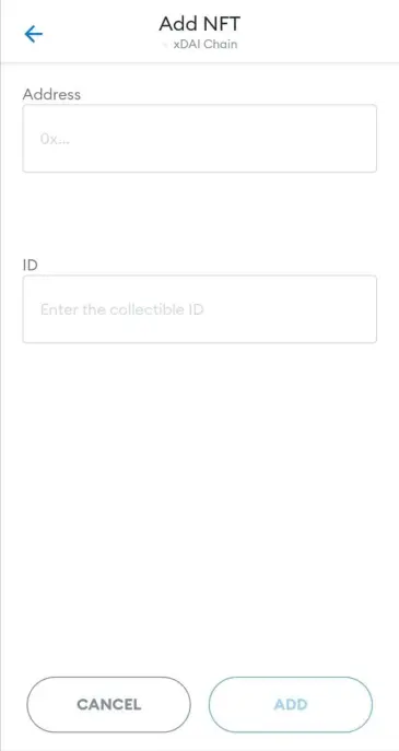 Enter the smart contract address and your token ID