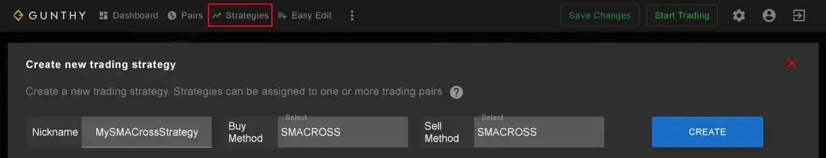 Gunbot SMACROSS Trading Strategy Settings