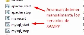 Arrancar manualmente servicios de XAMPP