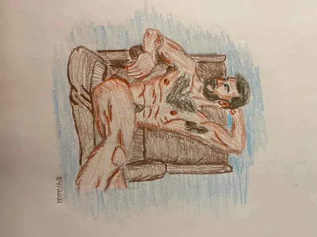 Man reclining on chair - colored pencil
