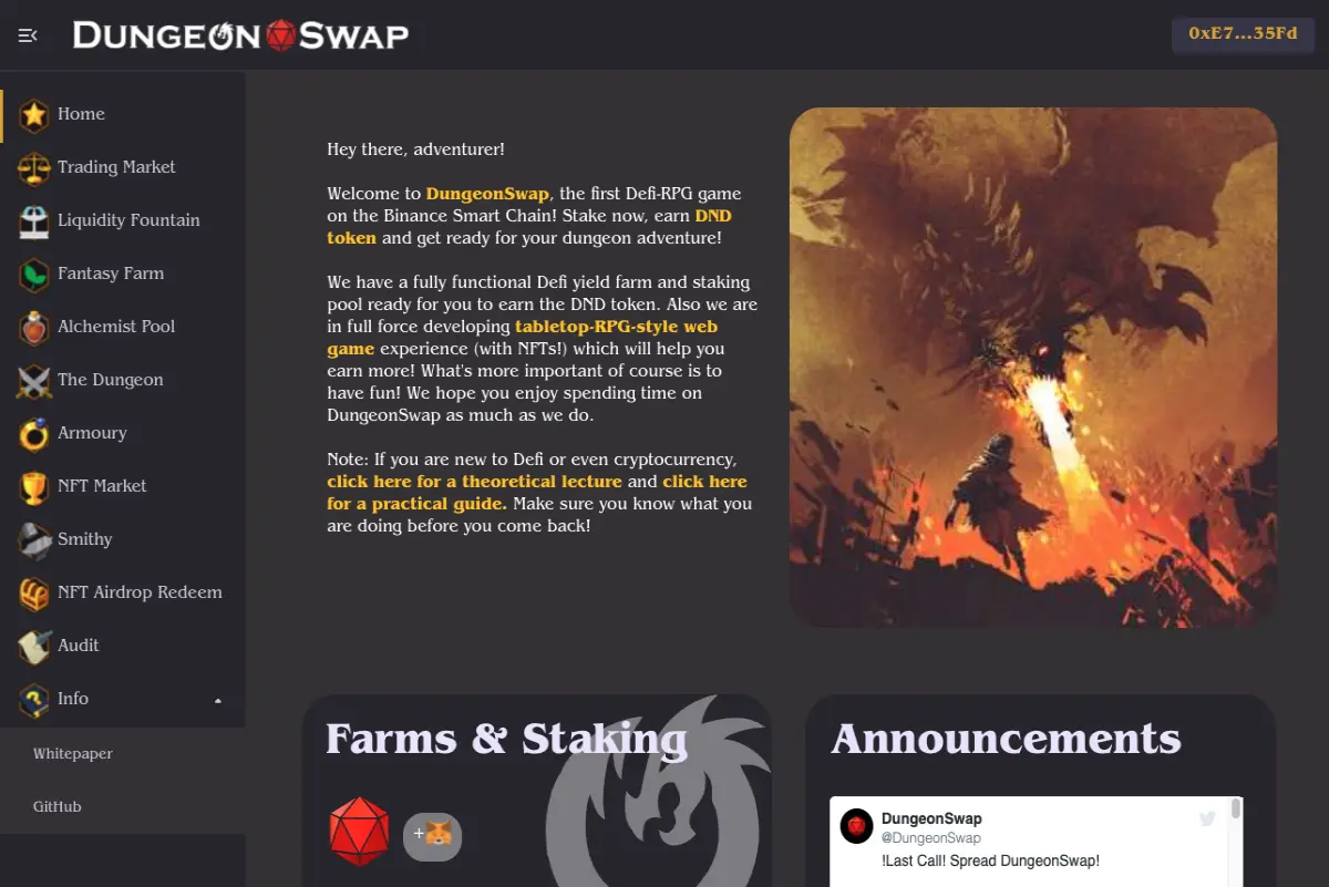 DungeonSwap homepage