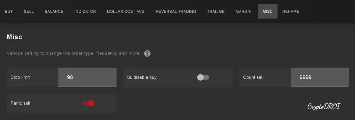 Gunbot GUI Stop Loss Settings
