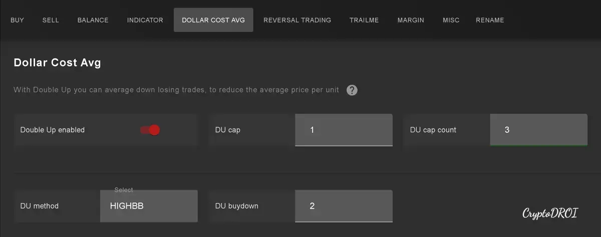 Gunbot GUI Dollar-Cost Average (DCA) Settings