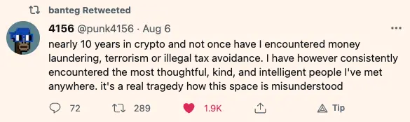 banteg tweet on nice crypto people