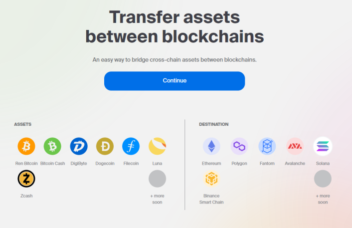 The different cryptocurrencies and smart contract platforms that are supported by Ren.