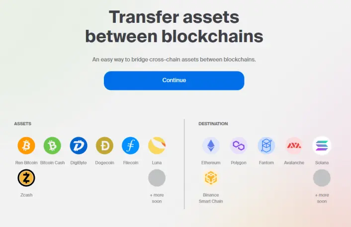The different cryptocurrencies and smart contract platforms that are supported by Ren.