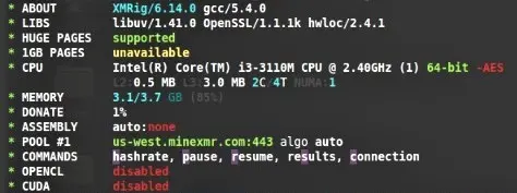 The 'dino-rig' showing off its stats on the Miner's GPU. I keep the laptop raised to make sure it stays cool even on hot summer days.