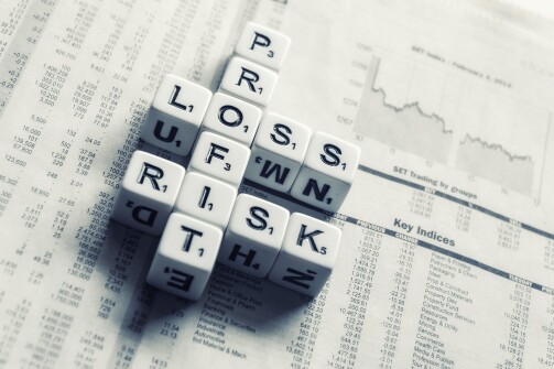 dice forming the words profit, loss and risk