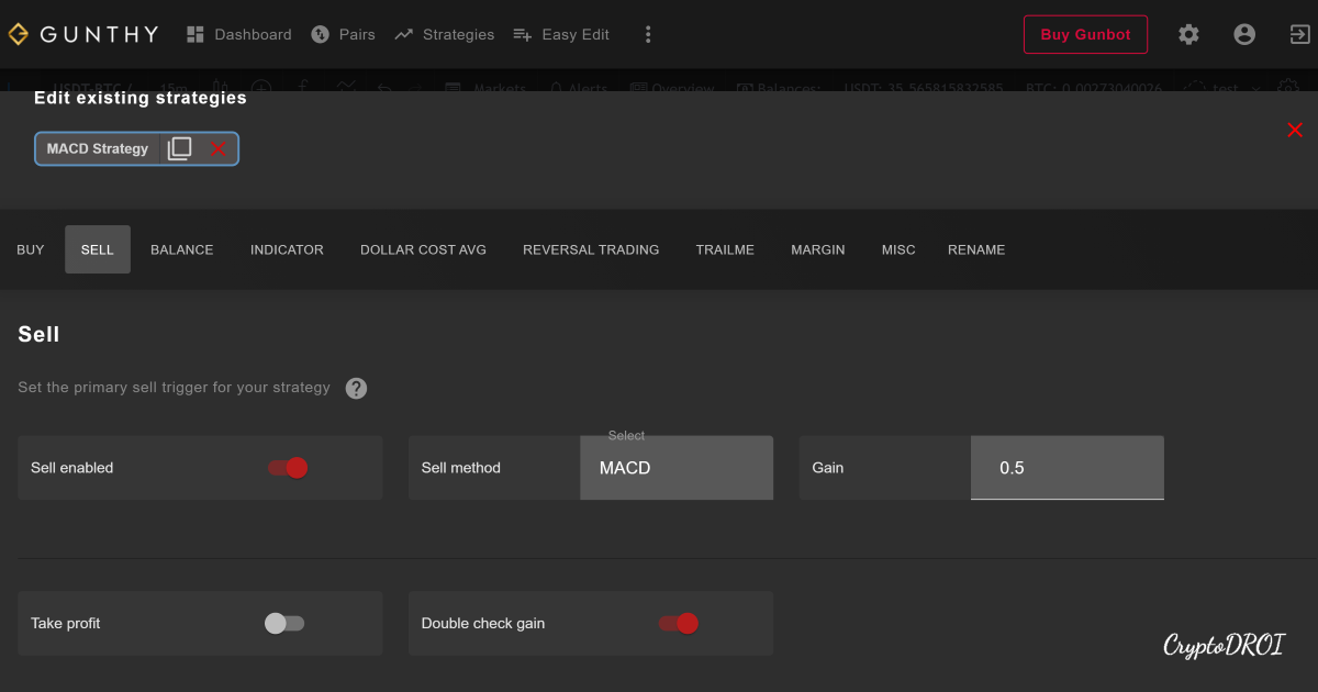 Gunbot MACD Sell settings on Gunbot GUI