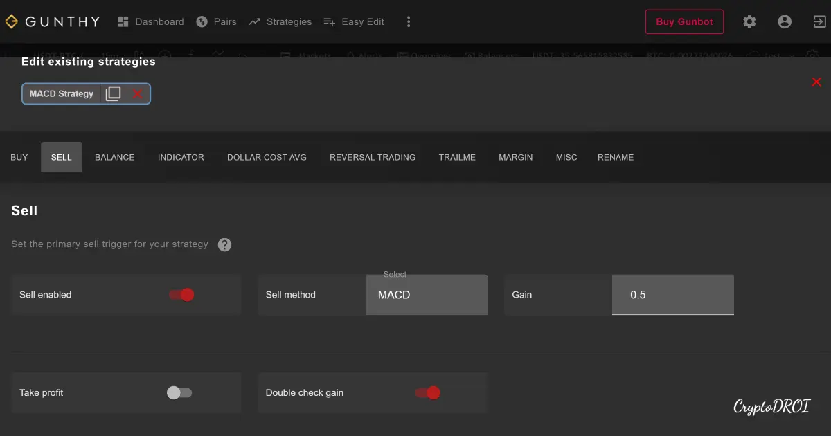 Gunbot MACD Sell settings on Gunbot GUI