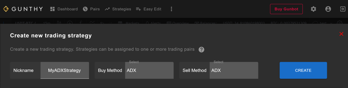 Gunbot ADX strategy creation on GUI