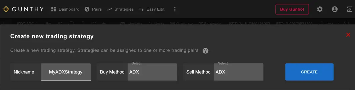 Gunbot ADX strategy creation on GUI