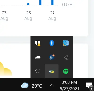 Honeygain is accessible via the system tray
