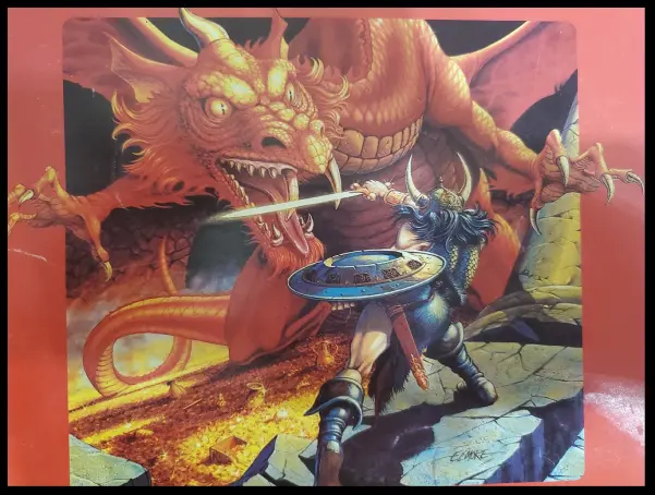 Warrior fighting a Red Dragon - Illustration by Larry Elmore for TSR (Dungeons and Dragons)