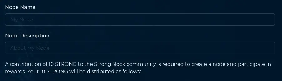 Node creation screen