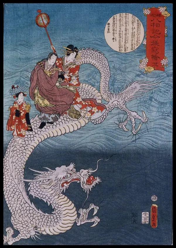 Buddha riding a Japanese Dragon by Utagawa Kunisada (1860)