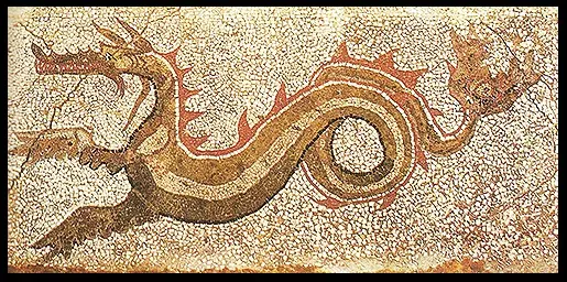 Mosaic depicting a Cetus (Sea-Dragon) by ancient greeks, in Caulonia, Italy