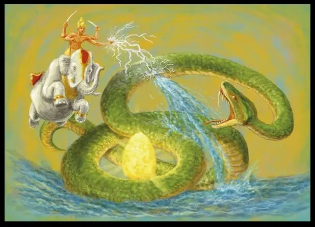 Indra's thunderbolt destroys Vritra