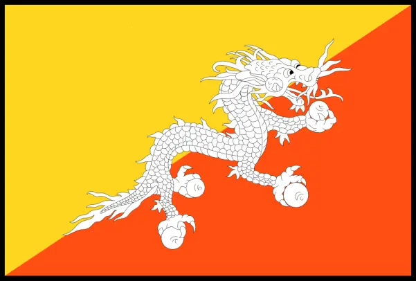 Flag of the country of Bhutan featuring the Dragon Druk
