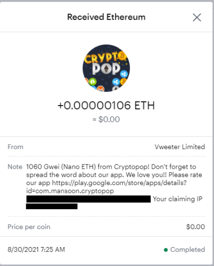 Cryptopop Payment Proof