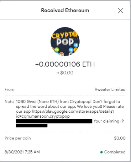 Cryptopop Payment Proof
