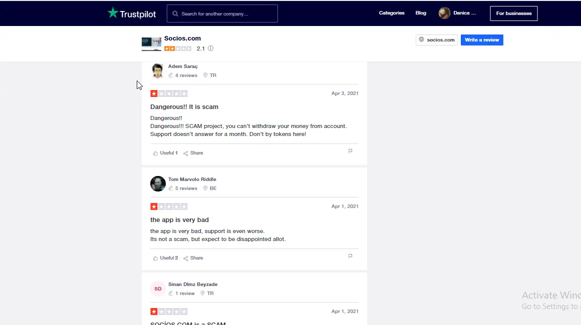 SOCIOS.COM TRUSPILOT REVIEWS SCAM