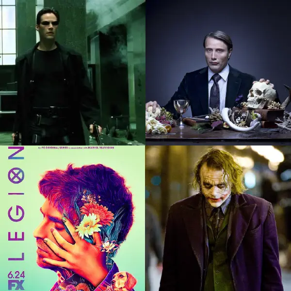 Green and purple in film Matrix Hannibal Legion The Joker