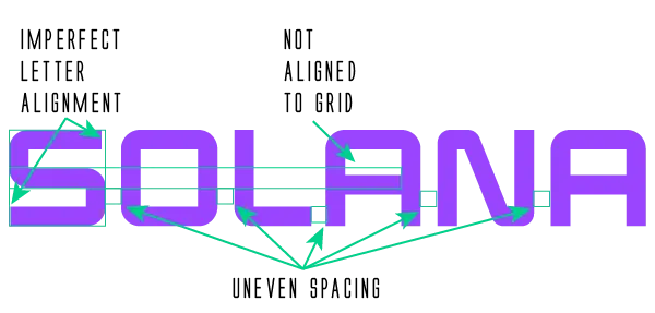 Solana wordmark misaligned uneven kerning