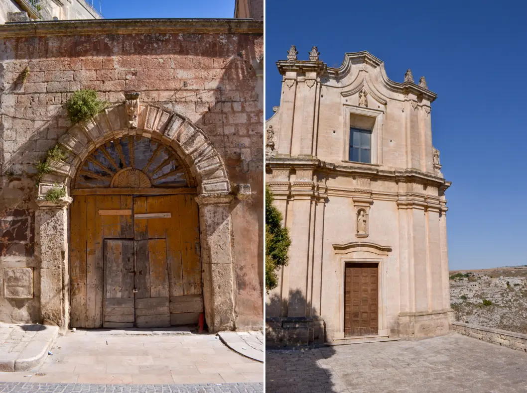 Old door and Church in SASI DI MATERA - ITALY