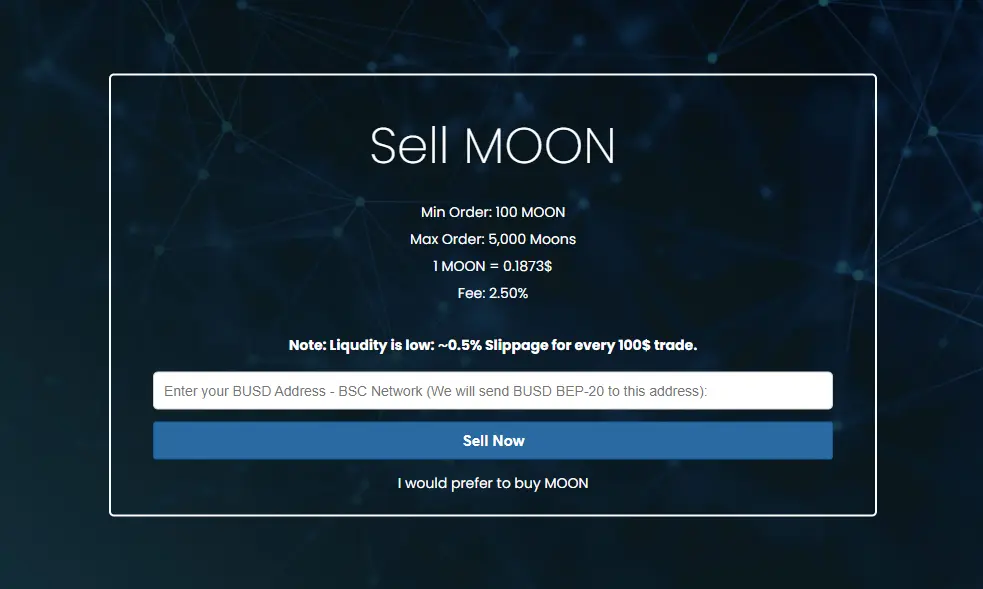 Selling Moons in MoonsSwap