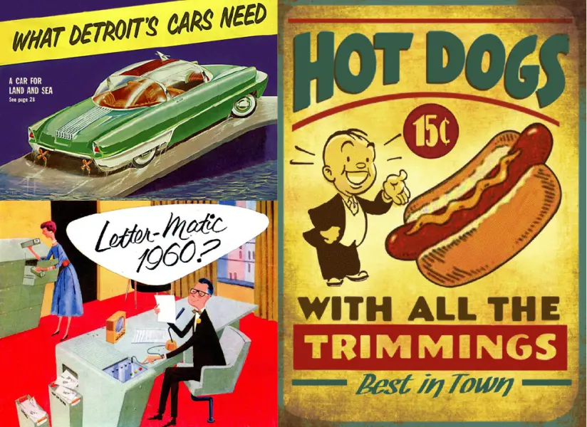 Vintage advertisements retro futurism atompunk classic font typeface