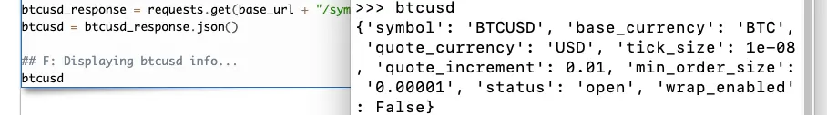 BTCUSD symbol info