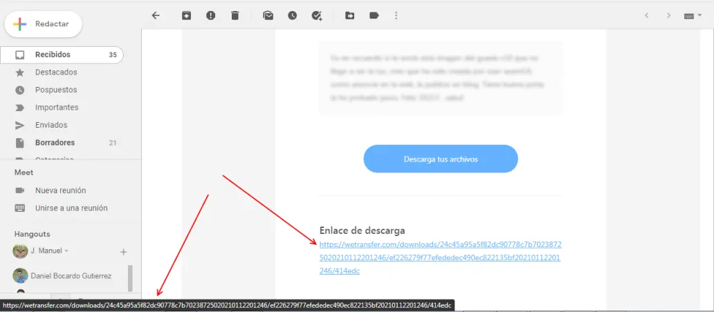 Correo genuino wetransfer