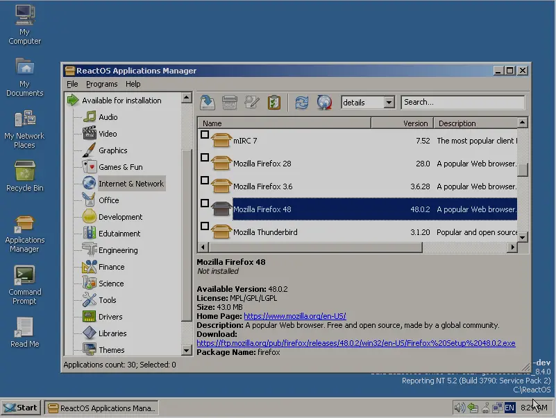 Instalando Firefox en Reactos