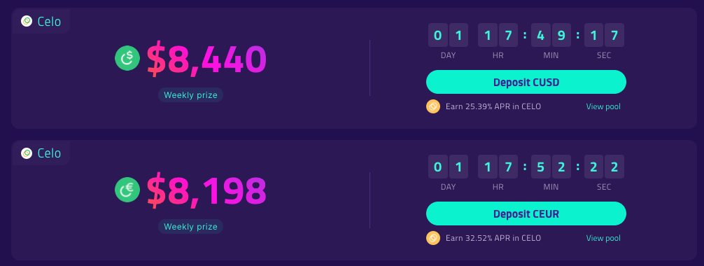 PoolTogether Celo Pools: cUSD and cEUR stablecoins