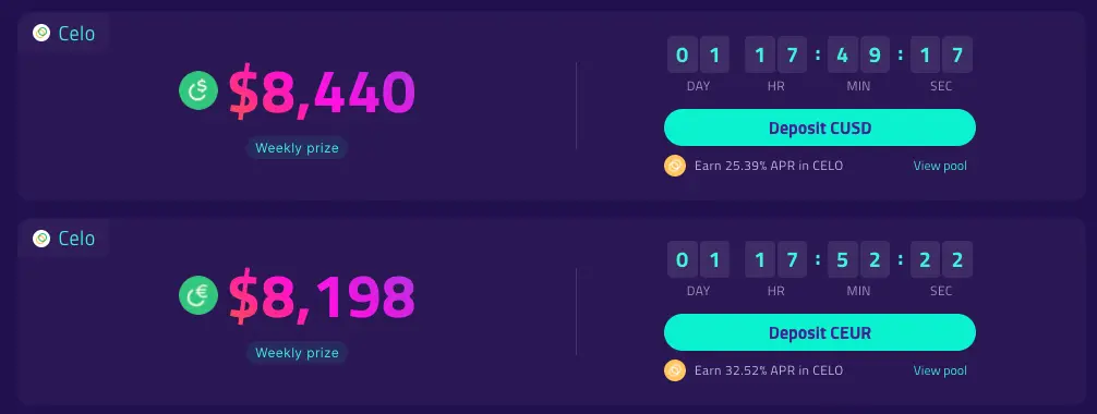PoolTogether Celo Pools: cUSD and cEUR stablecoins
