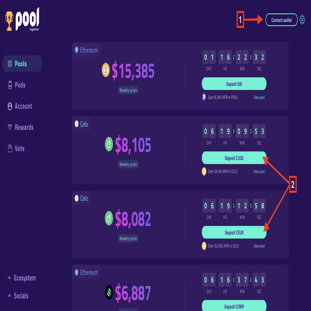 PoolTogether How to Deposit into Celo