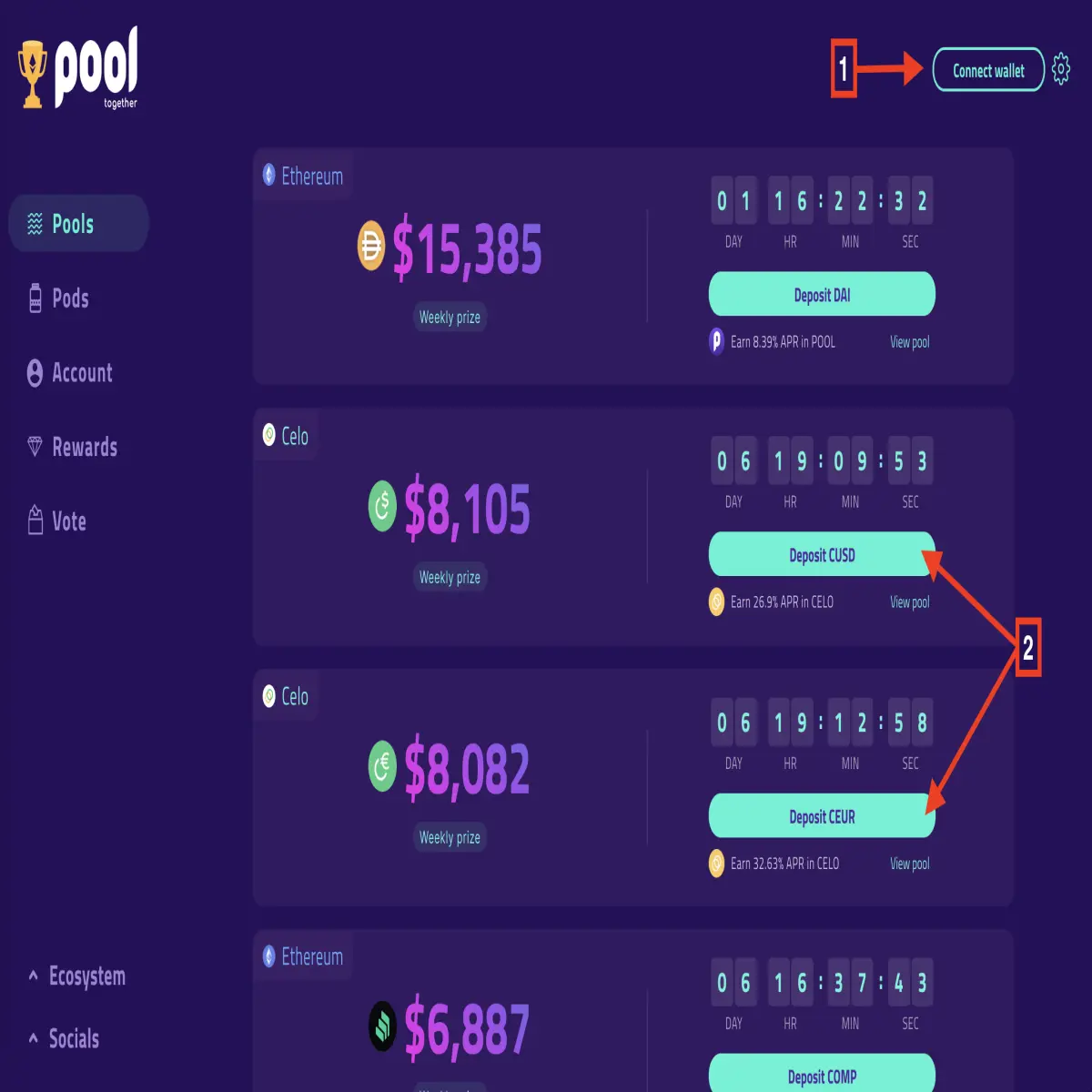 PoolTogether How to Deposit into Celo