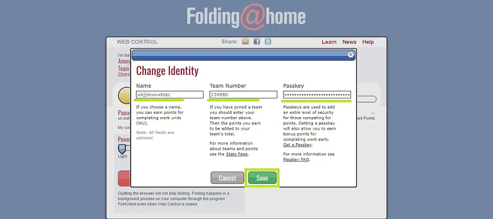 Set up identify - foldingathome - udinxyz