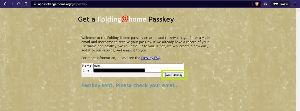 get passkey - Foldingathome - udinxyz