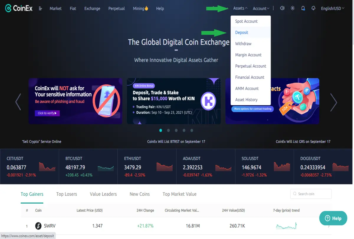 Deposit - CoinEx - udinxyz
