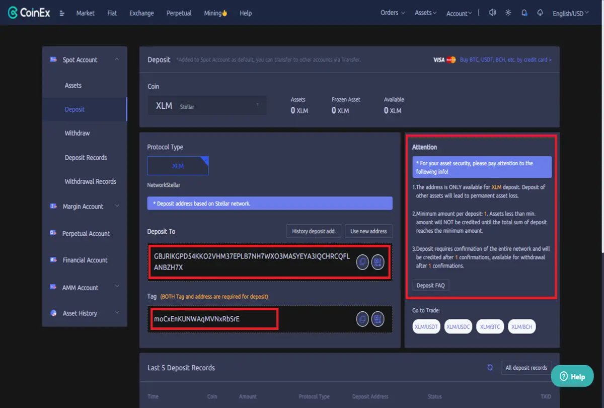 Deposit - CoinEx - udinxyz
