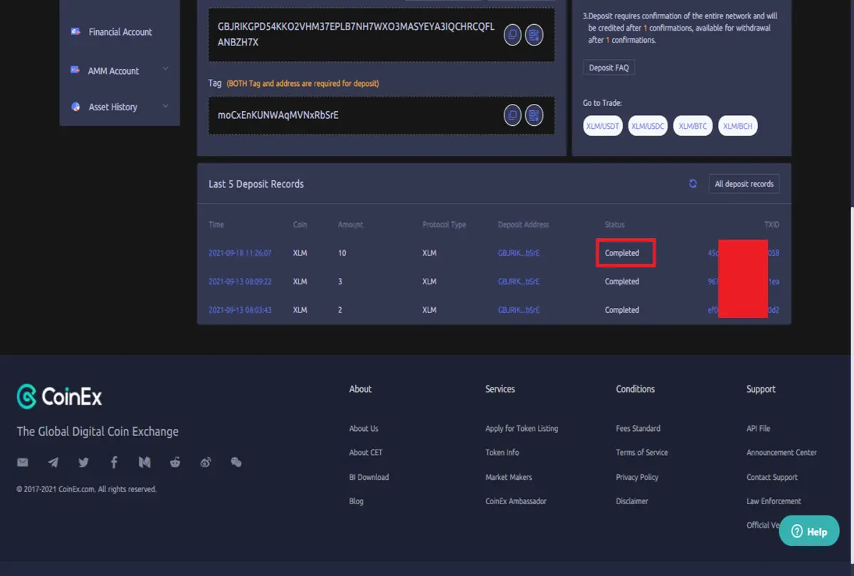 Deposit - CoinEx - udinxyz