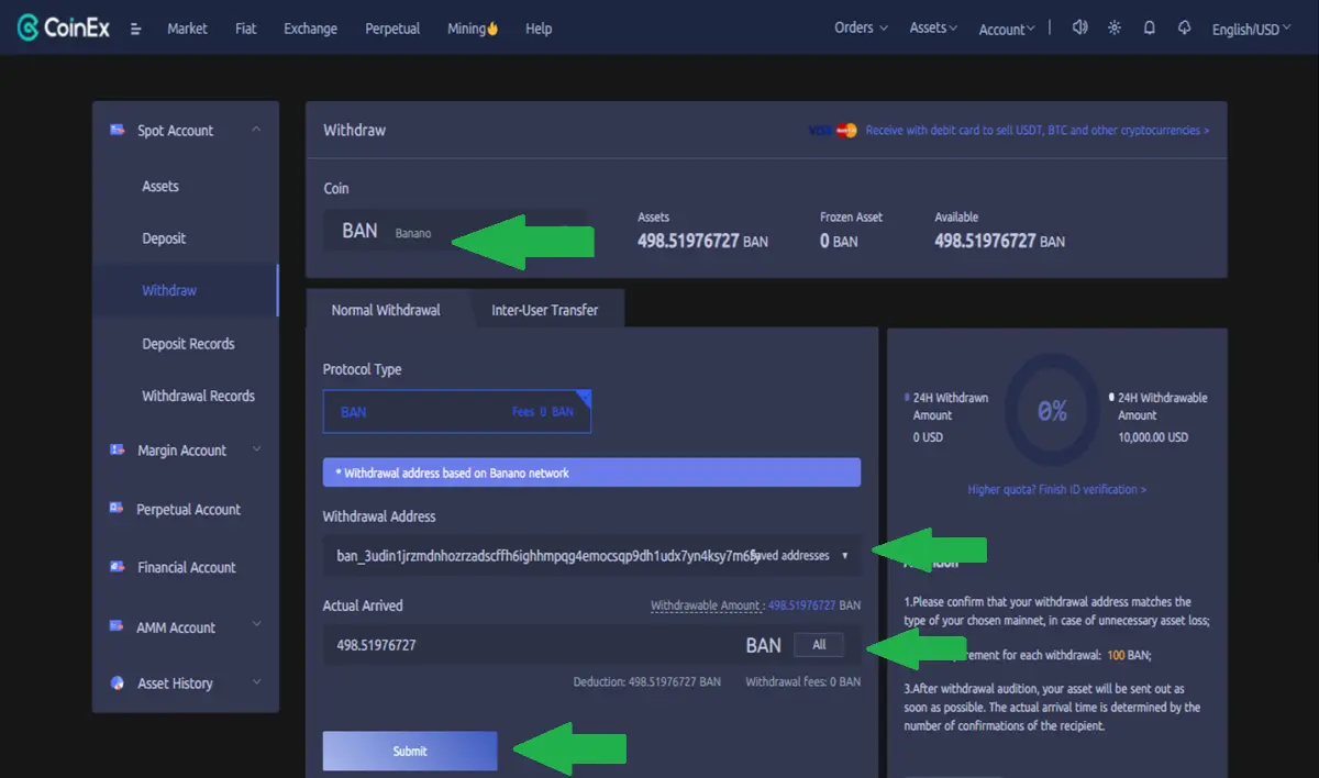 Withdrawal - CoinEx - udinxyz