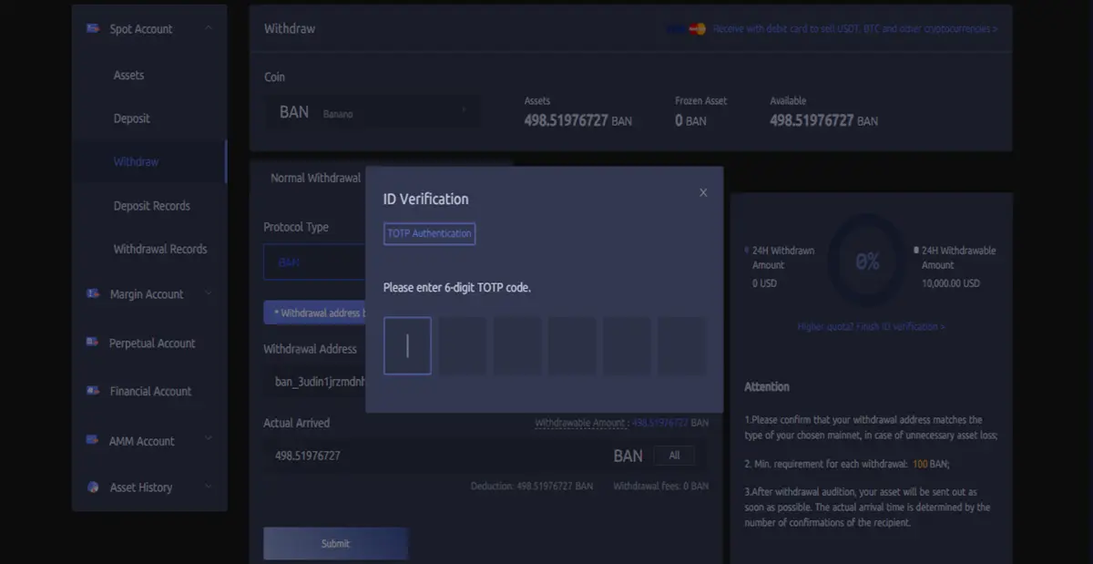 Withdrawal - CoinEx - udinxyz