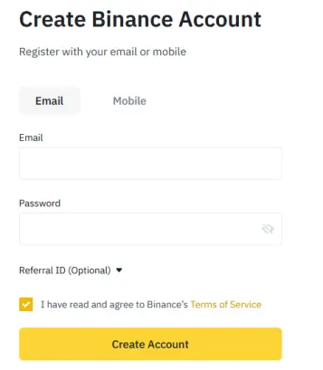 Signing Up to Binance takes seconds