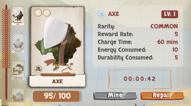 Farmers World Axe Information (Rarity, Reward Rate, Charge Time, Energy and Durability Consumed